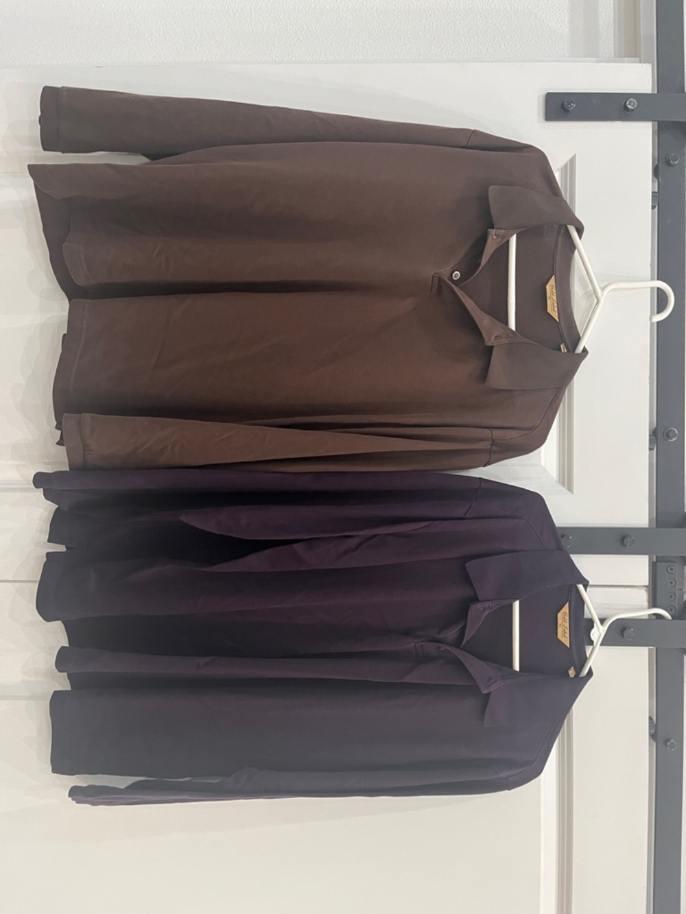 Roundtree & Yorke Long Sleeve Polo - Brown and Dark Purple